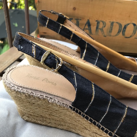 TONI PONS Striped Back Strap Cotton Canvas Open Toe Wedge Espadrilles CALPE 9.5 - Picture 3 of 13